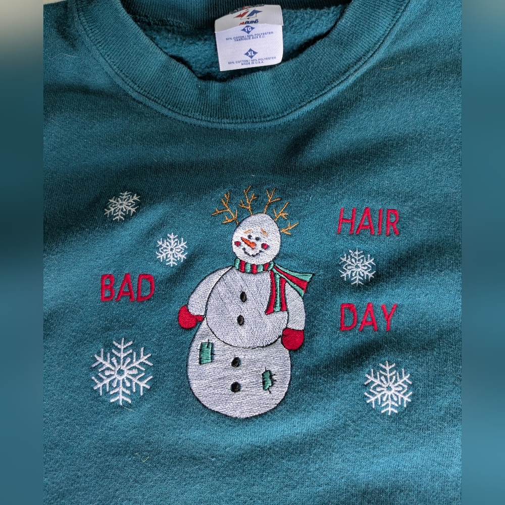 Teal Snowman Sweater with Embroidery ⛄